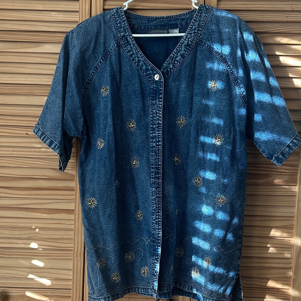 Embroidered Blue Denim Camisole